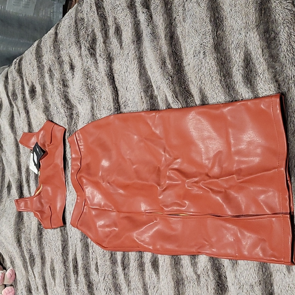 Fashionnova faux leather skirt and crop top